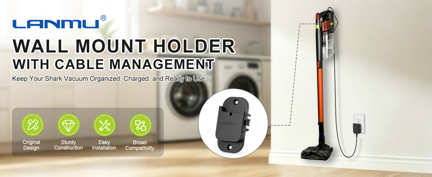 LANMU Wall Mount Holder with Cable Clip Compatible with Shark Cordless Stick Vacuum