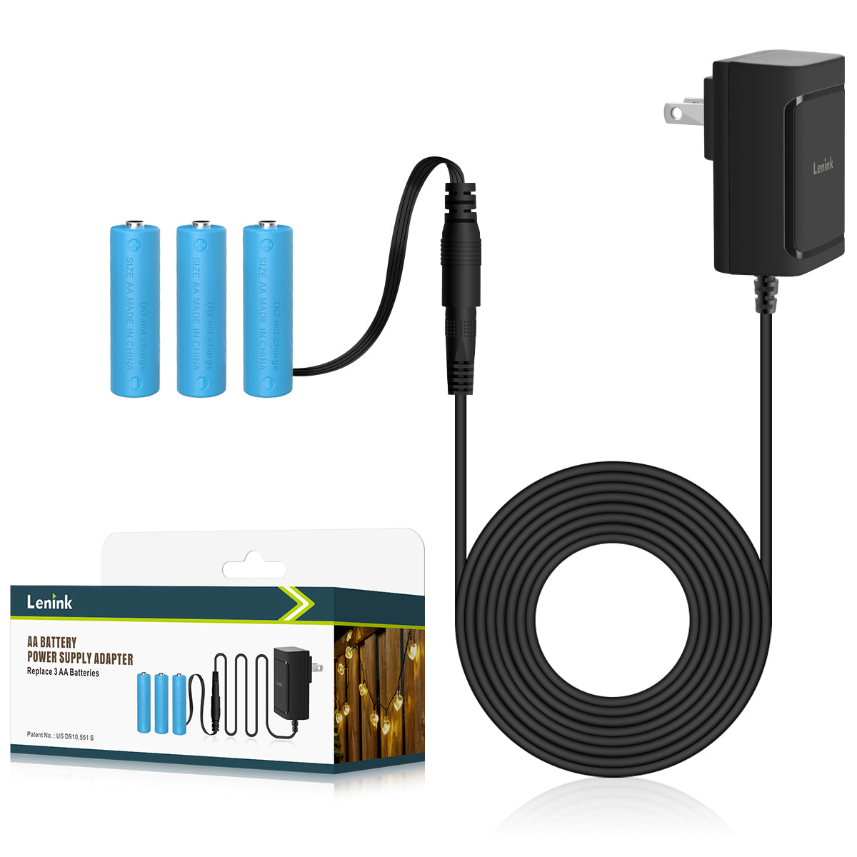Lenink Battery Eliminator, AC Power Supply Adapter for 3 AA Batter, AA Battery Replacement Adapter for LED Light, Decorations (Black)