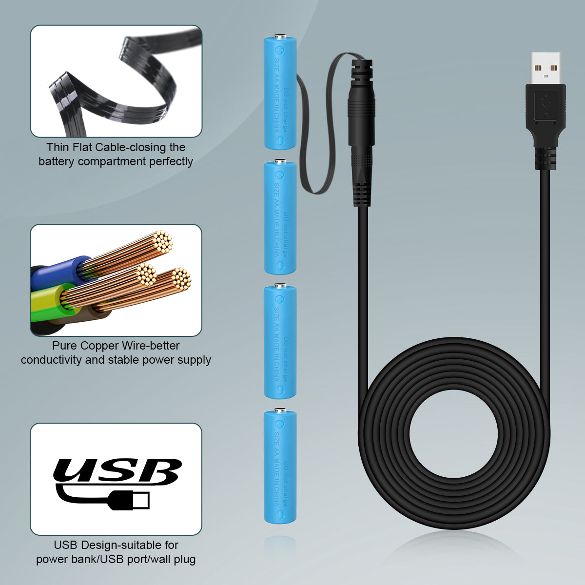 Lenink Battery Eliminator, Power Supply Cable for AA Battery, Replace AA Battery