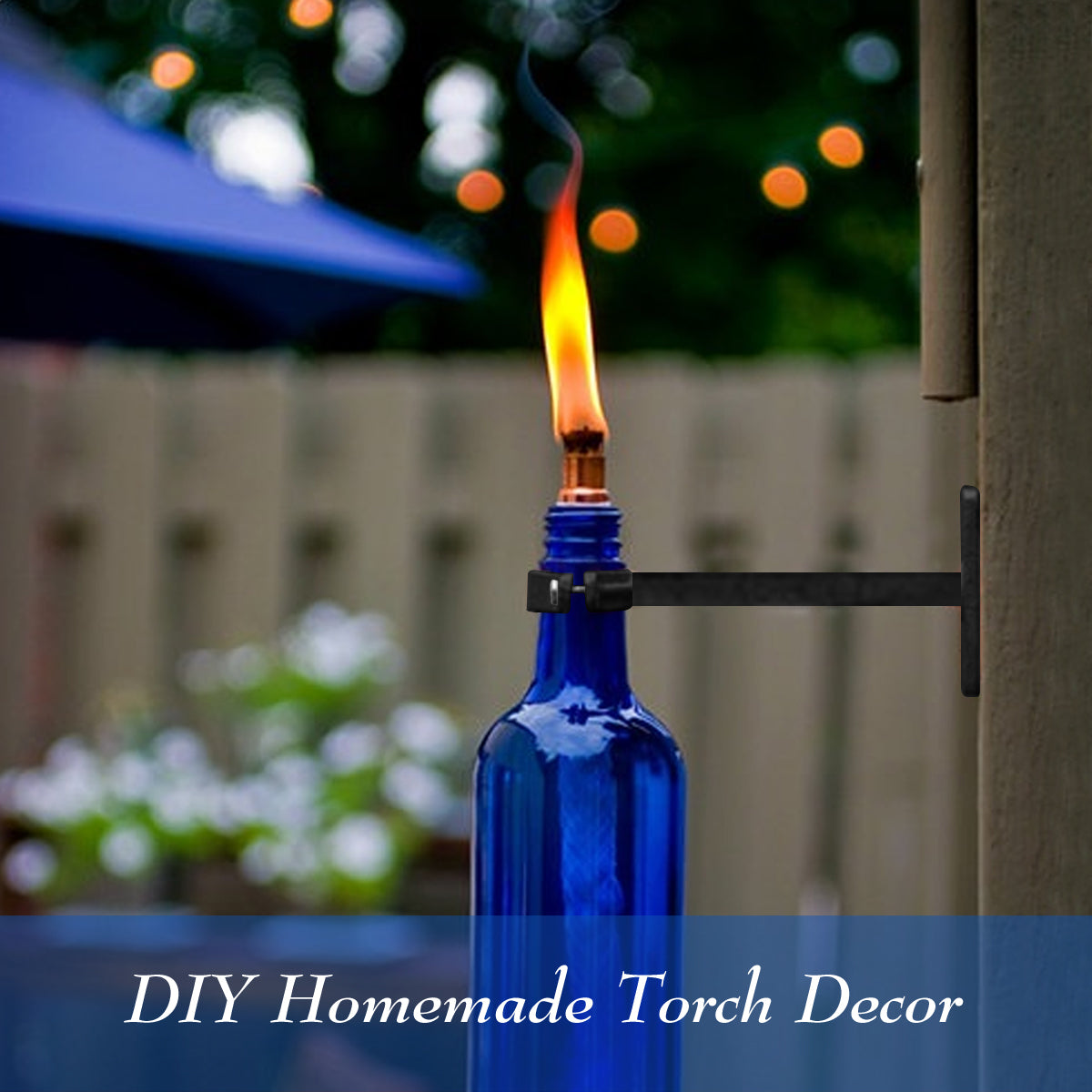 Used LANMU torch hardware kit and wine bottle to DIY your own outdoor torch light! 