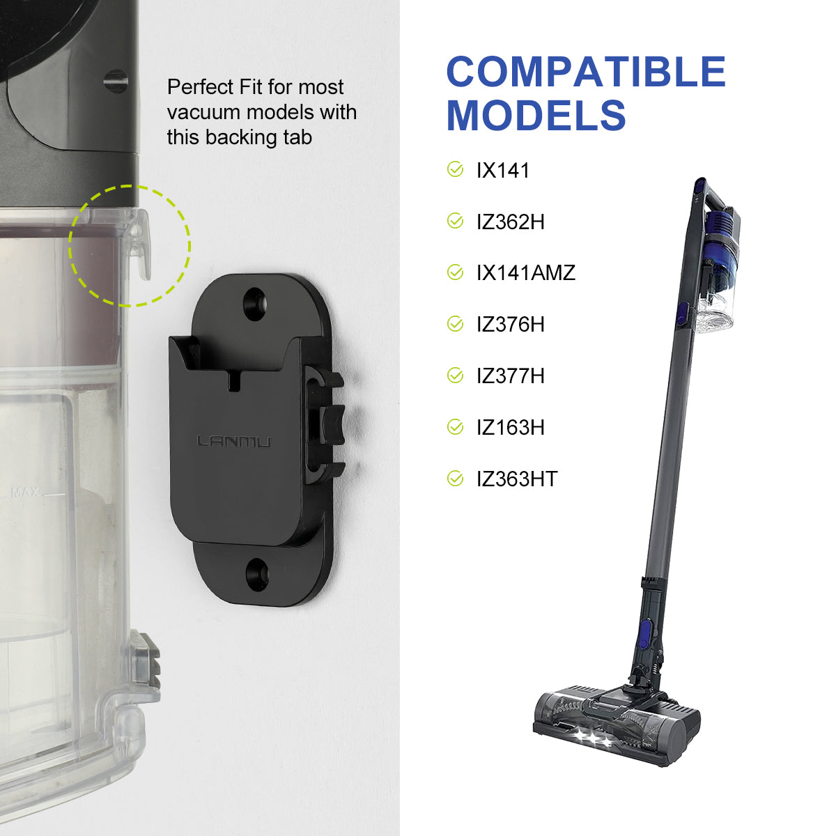 LANMU Wall Mount Holder with Cable Clip Compatible with Shark Cordless Stick Vacuum