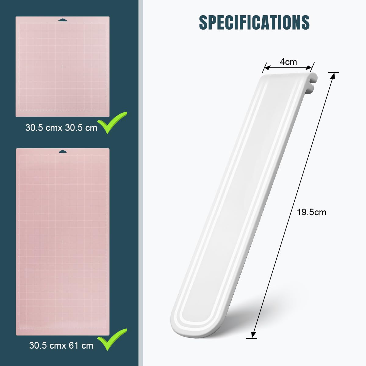 perfect for two sizes of cutting mats, 30.5 cm (12 inches x 12 inches) and 30.5 x 61 cm (12 inches x 24 inches). No fear of slipping off the mat