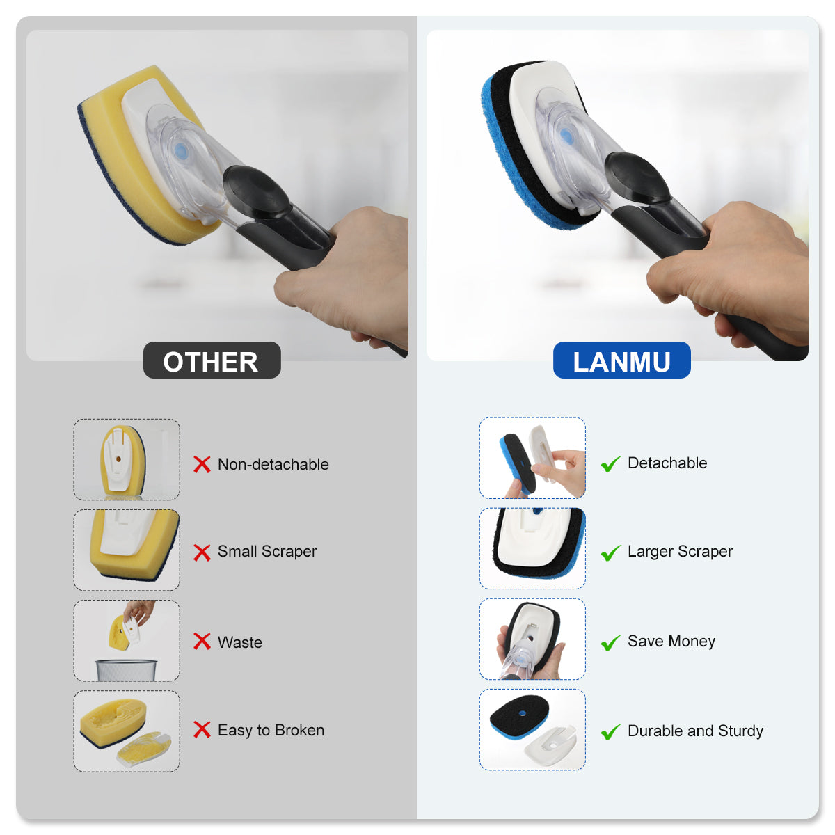 LANMU Replacement Sponge detachable, larger scraper, save money, durable and sturdy