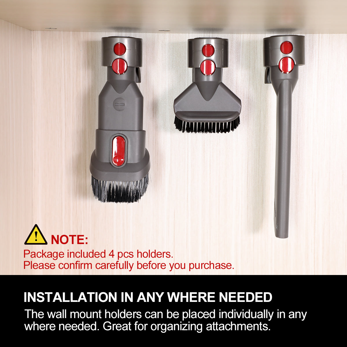 the wall mount holders can be placed individually in any where needed, great for organizing attachments.