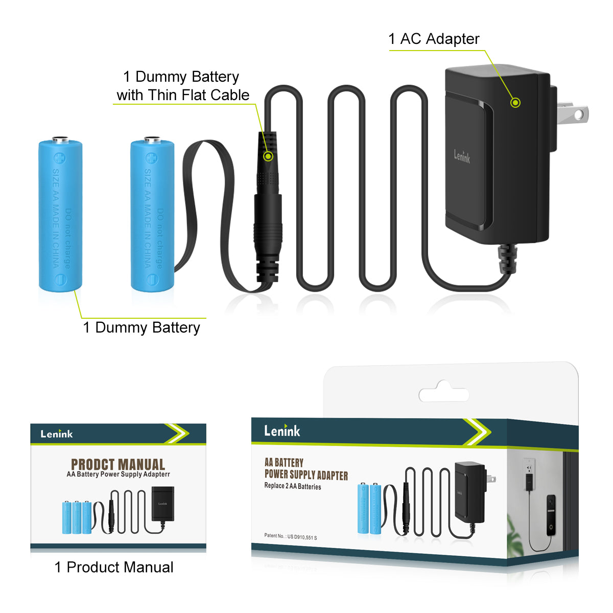 Lenink Battery Eliminator, AC Power Supply Adapter for 2 AA Batteries, Replace 2 AA Batteries (Black)