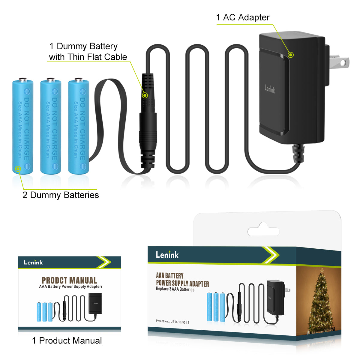 Lenink Battery Eliminator, AC Power Supply Adapter for AAA Battery, Replace 3 AAA Battery, Black